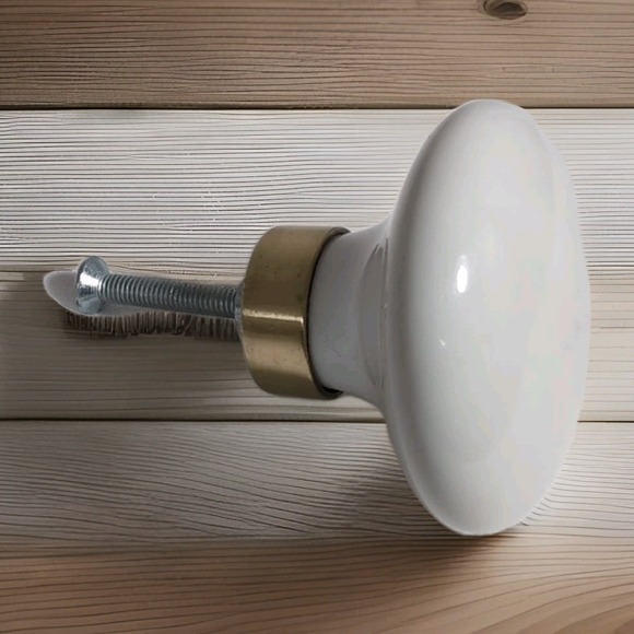 3pc Decorative Round Solid White Porcelain Brass Single Stem Drawer/Cabinet Pull - Picture 1 of 6